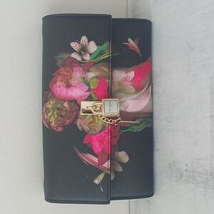 Ted Baker Black Clutch with Floral Design Cyra Chain/ Leather Crossbody Handbag